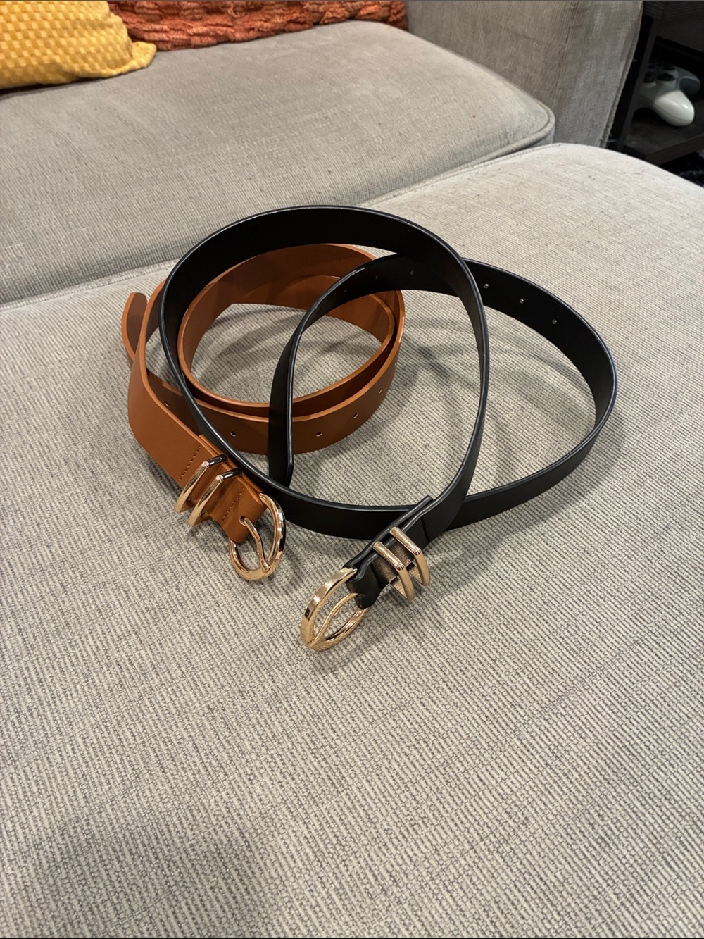 Amazon Essentials Women's Belt Set in Black & Tan with Gold Buckles